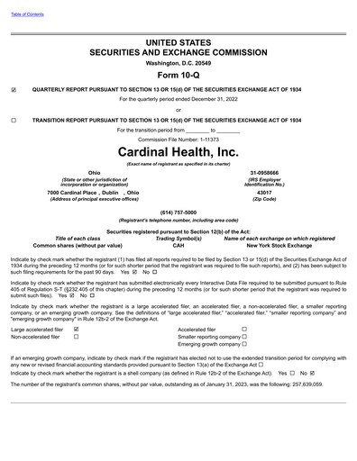 Vorschaubild Cardinal Health Quartalsbericht 2023-q2