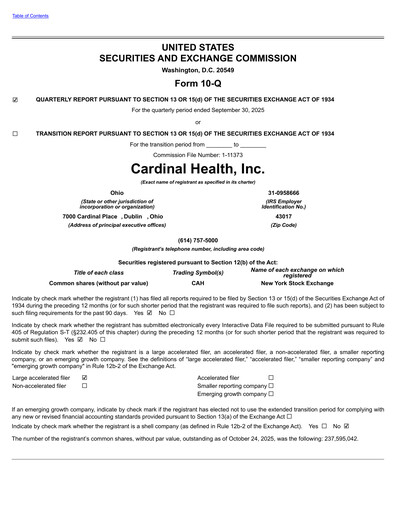 Thumbnail Cardinal Health Quarterly Report 2026-q1