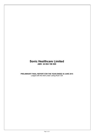 Thumbnail Sonic Healthcare Financial Report fy2015