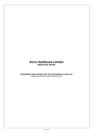 Thumbnail Sonic Healthcare Financial Report fy2019