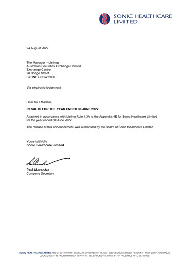 Thumbnail Sonic Healthcare Financial Report fy2022