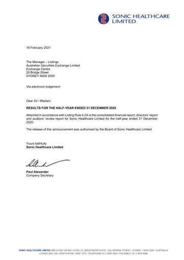 Thumbnail Sonic Healthcare Half-year Report 2021-h1