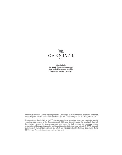 Thumbnail Carnival Corporation Financial Statement 2004