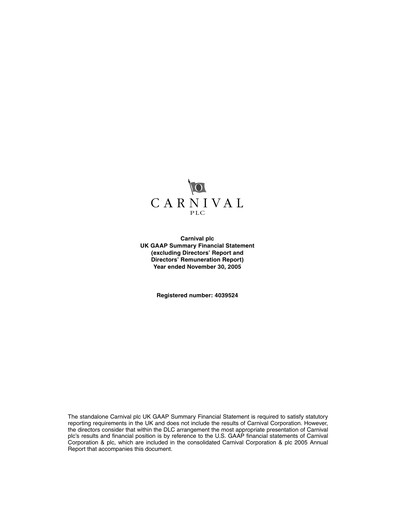 Thumbnail Carnival Corporation Financial Statement 2005