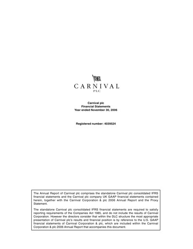 Thumbnail Carnival Corporation Financial Statement 2006