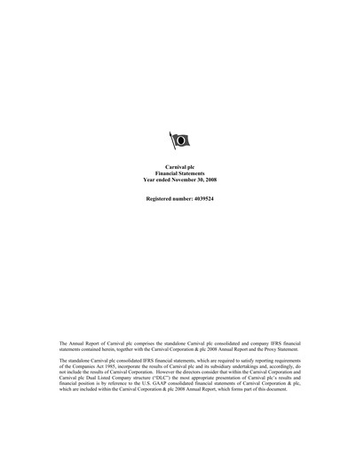 Thumbnail Carnival Corporation Financial Statement 2008