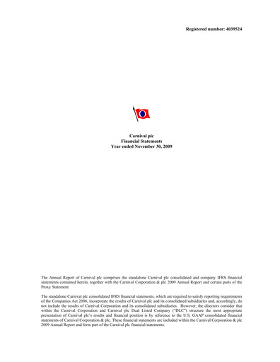 Thumbnail Carnival Corporation Financial Statement 2009