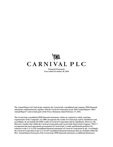 Thumbnail Carnival Corporation Financial Statement 2010