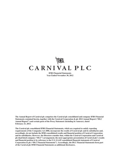 Thumbnail Carnival Corporation Financial Statement 2012