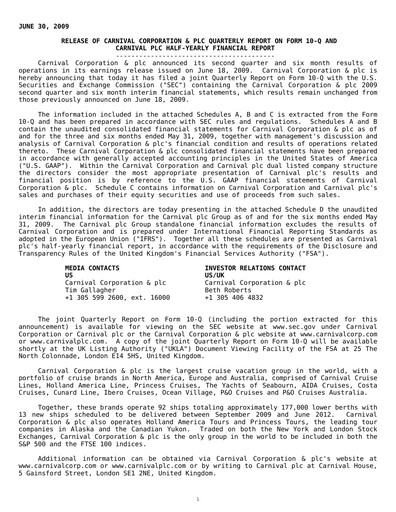 Thumbnail Carnival Corporation Half-year Report 2009-h1