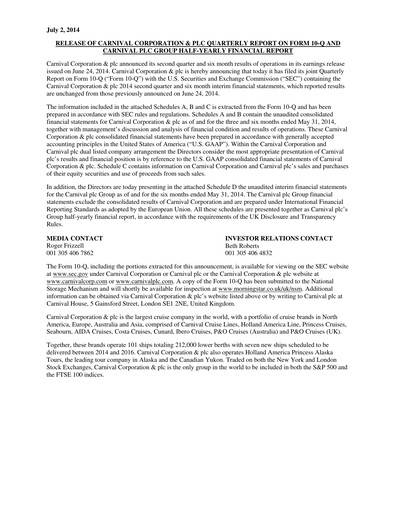 Thumbnail Carnival Corporation Half-year Report 2014-h1