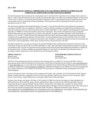 Thumbnail Carnival Corporation Half-year Report 2015-h1