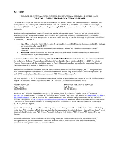 Thumbnail Carnival Corporation Half-year Report 2020-h1