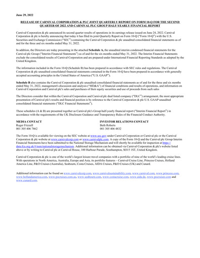 Thumbnail Carnival Corporation Half-year Report 2022-h1