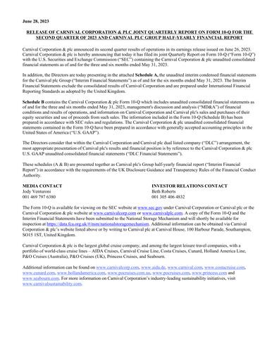 Thumbnail Carnival Corporation Half-year Report 2023-h1