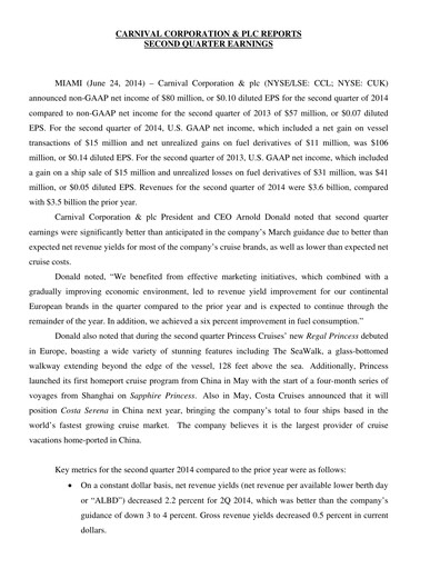 Thumbnail Carnival Corporation Quarterly Report 2014-q2