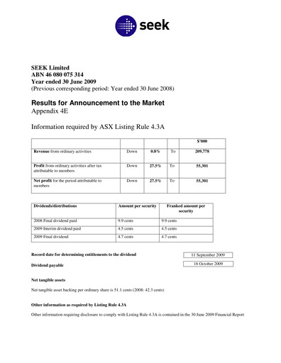 Thumbnail Seek Limited
 Financial Statement 2009