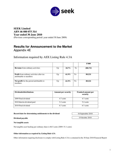 Thumbnail Seek Limited
 Financial Statement 2010
