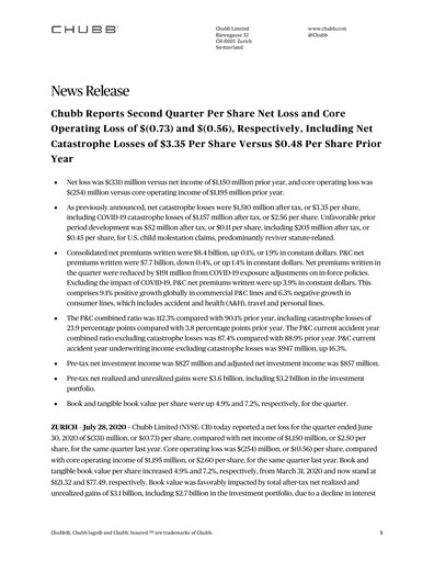 Miniature Chubb Rapport trimestriel 2020-q2