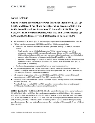 Miniature Chubb Rapport trimestriel 2025-q2