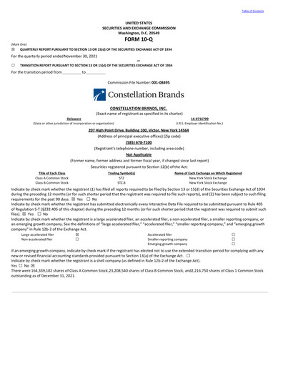 Thumbnail Constellation Brands Quarterly Report 2022-q3