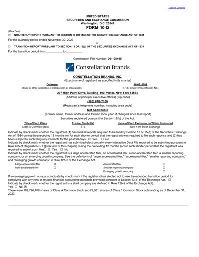 Thumbnail Constellation Brands Quarterly Report 2024-q3