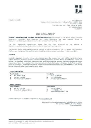 Thumbnail South32 Annual Report 2021