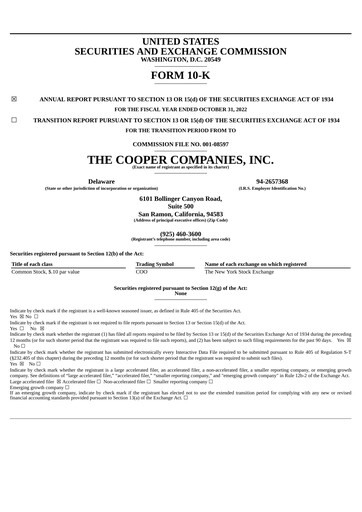 Thumbnail Cooper Companies Annual Report 2022