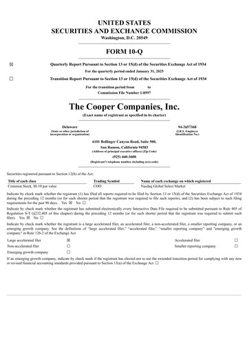 Thumbnail Cooper Companies Quarterly Report 2025-q1