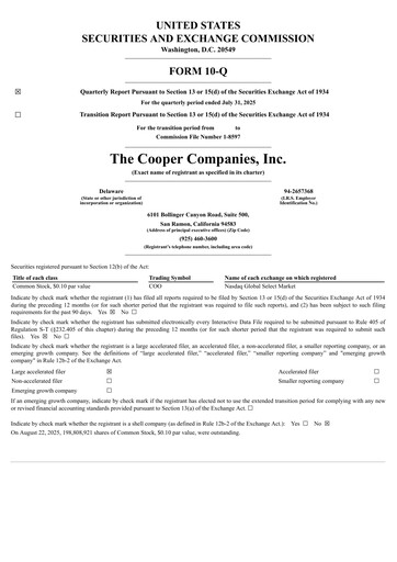Thumbnail Cooper Companies Quarterly Report 2025-q3