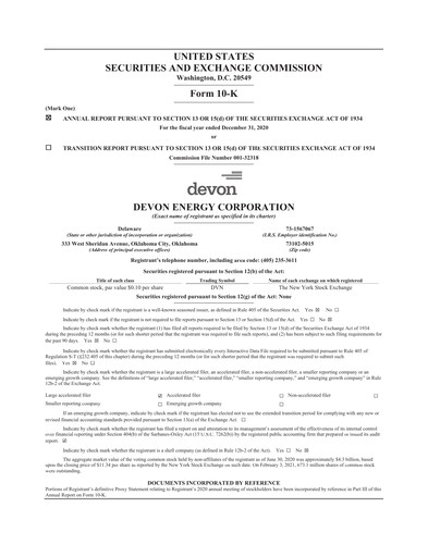 Miniature Devon Energy
 Rapport annuel 2020