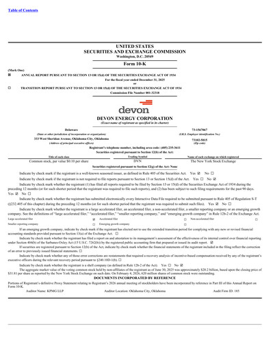 Miniature Devon Energy
 Rapport annuel 2025