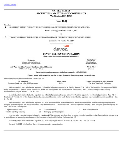 Miniature Devon Energy
 Rapport trimestriel 2022-q1