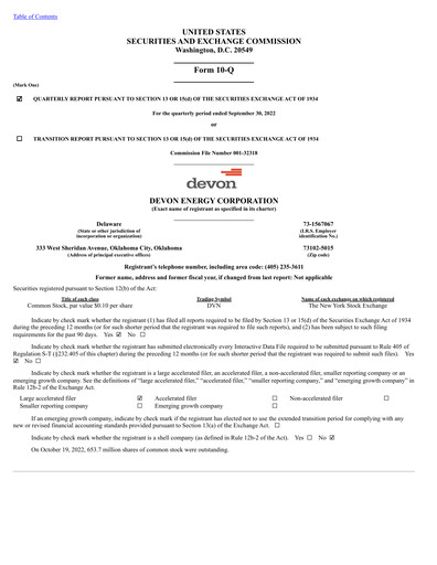 Miniature Devon Energy
 Rapport trimestriel 2022-q3