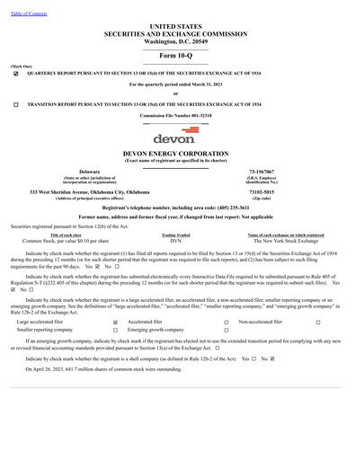 Miniature Devon Energy
 Rapport trimestriel 2023-q1
