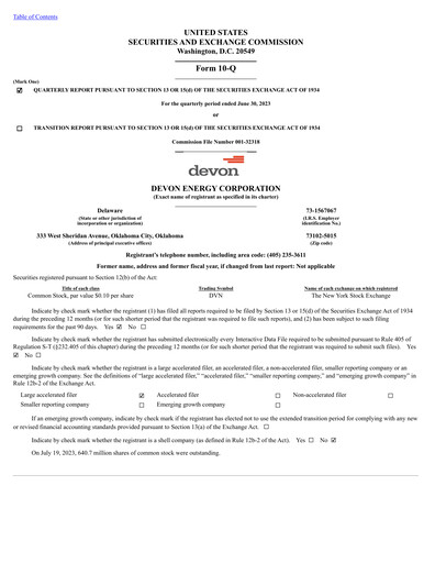 Miniature Devon Energy
 Rapport trimestriel 2023-q2