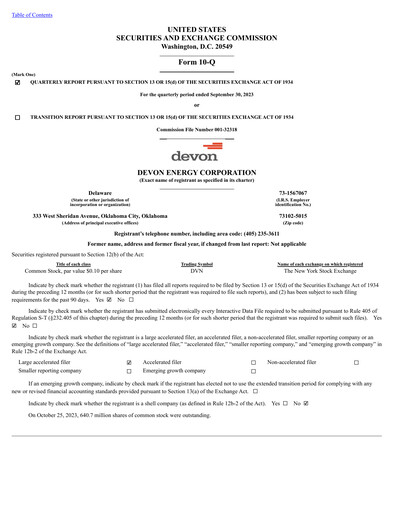 Miniature Devon Energy
 Rapport trimestriel 2023-q3