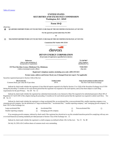 Miniature Devon Energy
 Rapport trimestriel 2024-q2