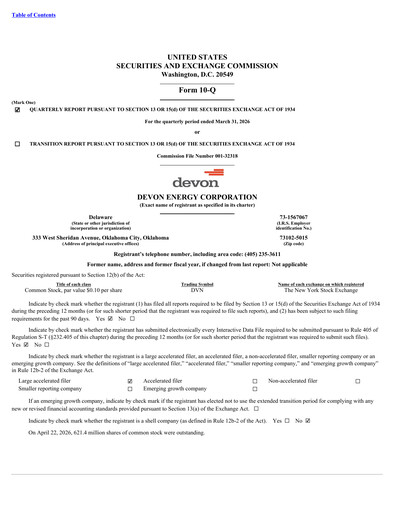 Miniature Devon Energy
 Rapport trimestriel 2026-q1
