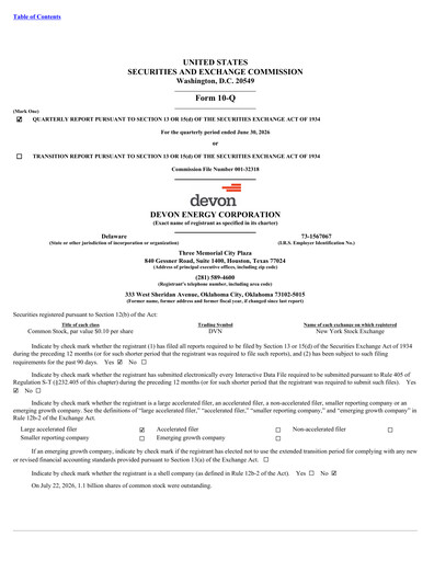 Thumbnail Devon Energy
 Quarterly Report 2026-q2