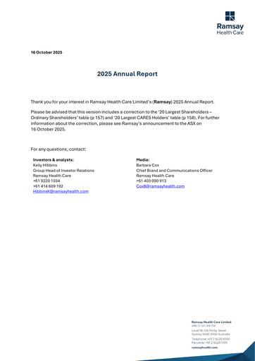 Thumbnail Ramsay Health Care Annual Report 2025
