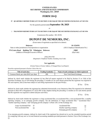 Thumbnail Dupont De Nemours Quarterly Report 2025-q3