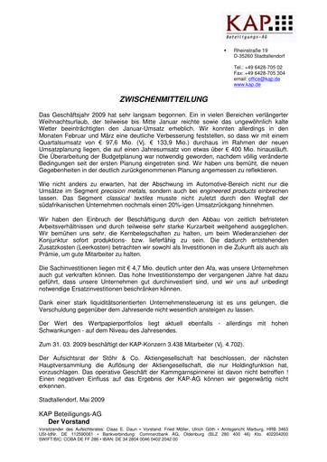 Thumbnail KAP AG Quarterly Report 2009-q1