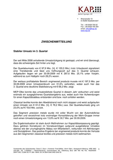 Thumbnail KAP AG Quarterly Report 2009-q3