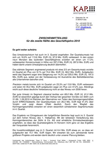 Thumbnail KAP AG Quarterly Report 2010-q3