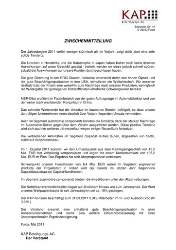 Thumbnail KAP AG Quarterly Report 2011-q1