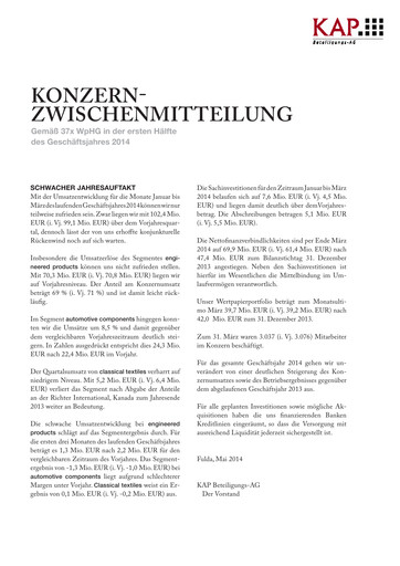 Thumbnail KAP AG Quarterly Report 2014-q1