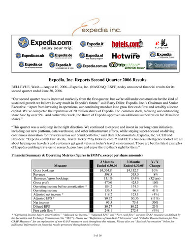 Thumbnail Expedia Group Quarterly Report 2006-q2