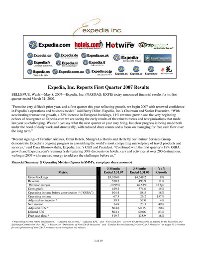 Thumbnail Expedia Group Quarterly Report 2007-q1