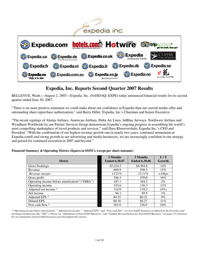 Thumbnail Expedia Group Quarterly Report 2007-q2